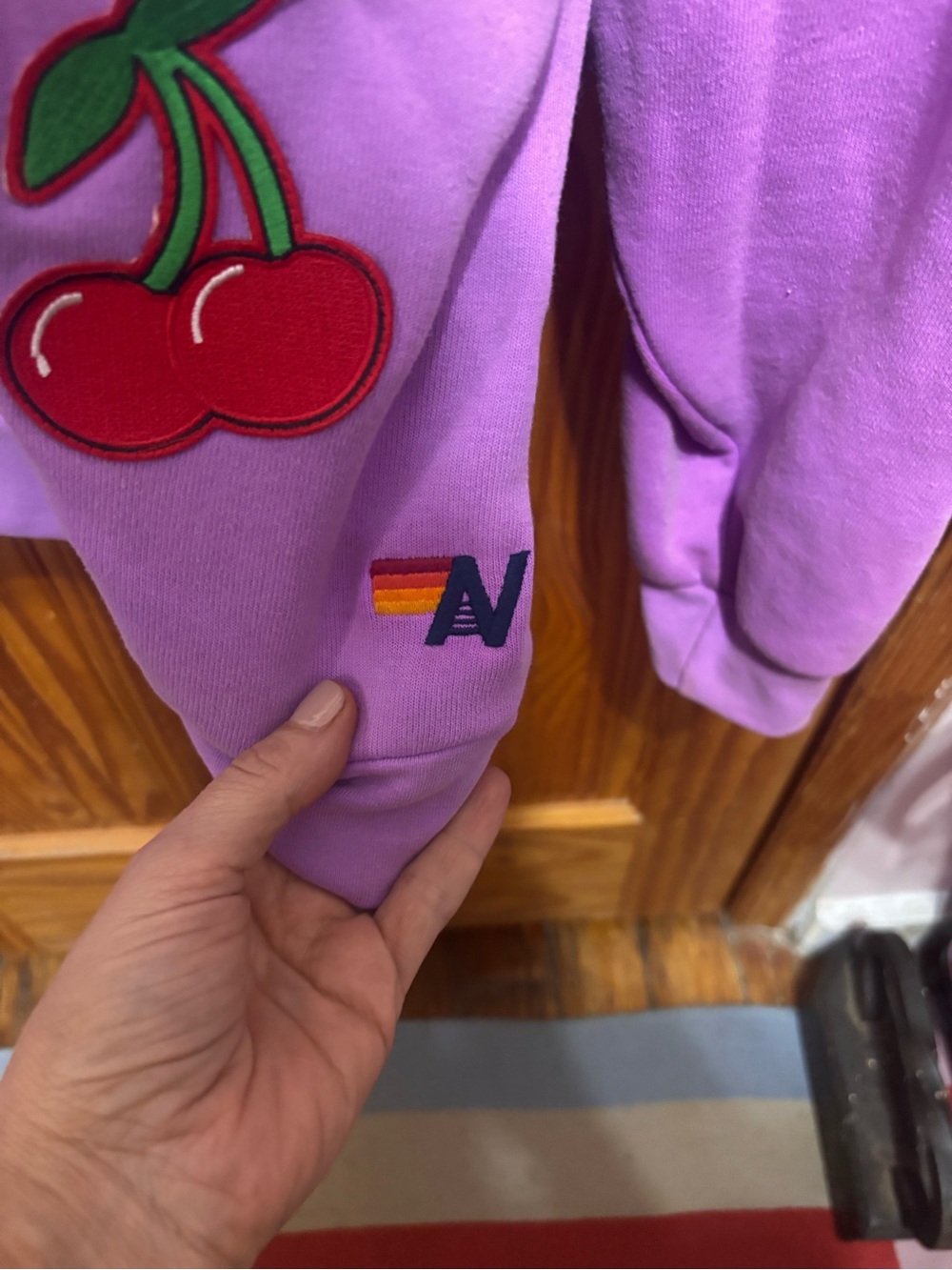 Aviator Nation Lavender Scoop Neck Sweatshirt with Multicolor Patches - Picture 5 of 8